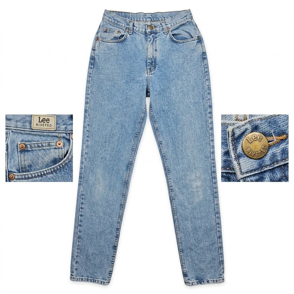 Vtg Lee Riveted Jeans 14 Long Womens High Waisted Mom Jeans Tapered USA‎ Made
